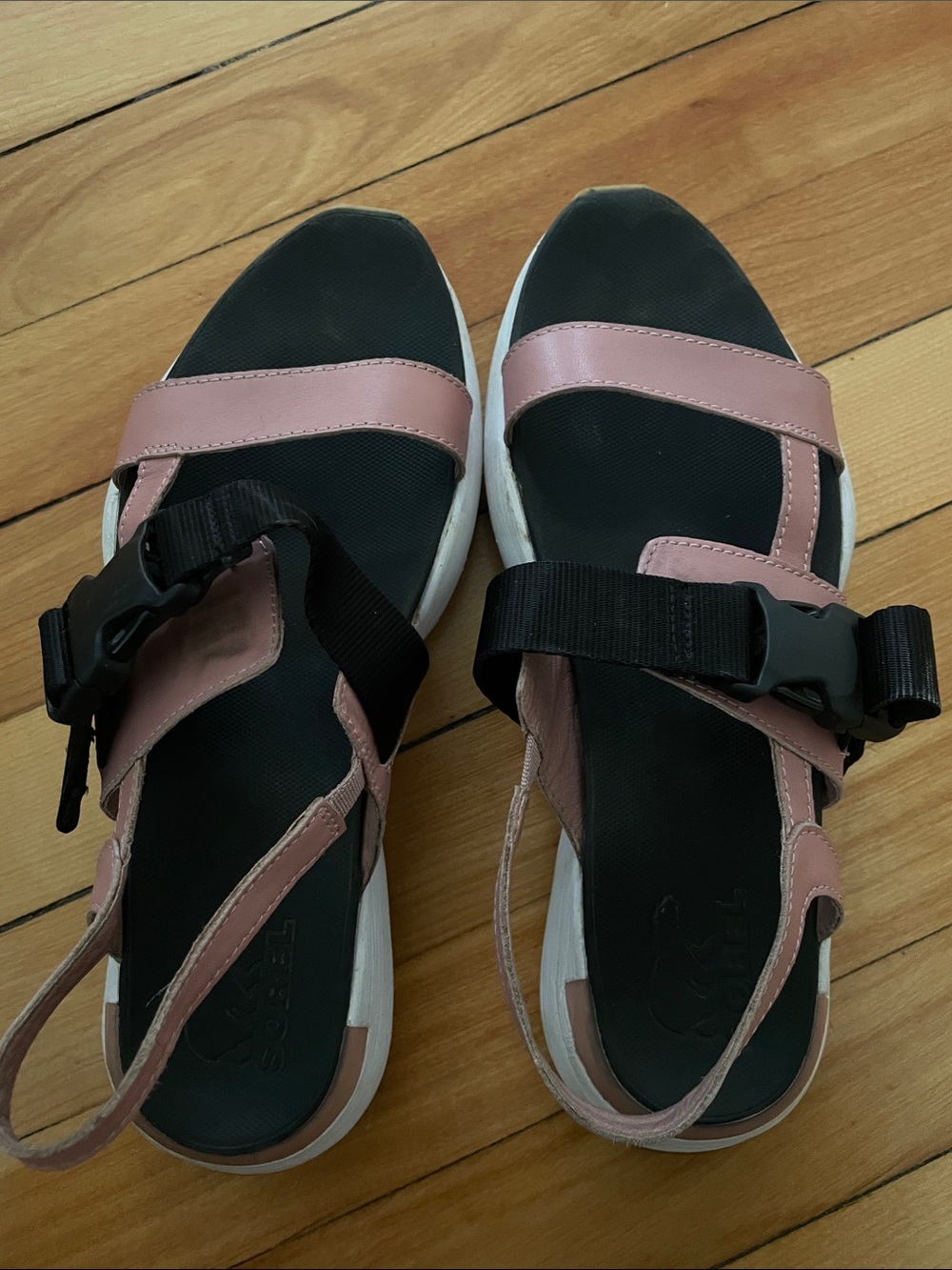 Sorel Pink Strappy Sport Sandals with Black Buckles